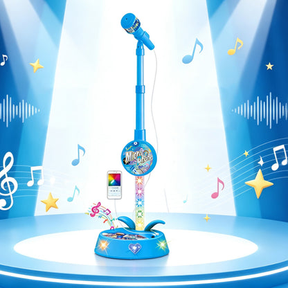 Karaoke Microphone Toy with Stand and Flashing Lights - Blue