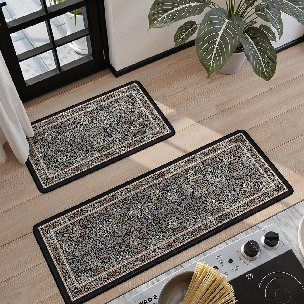 2 Piece Diatomite Kitchen Floor Mat Set - Black