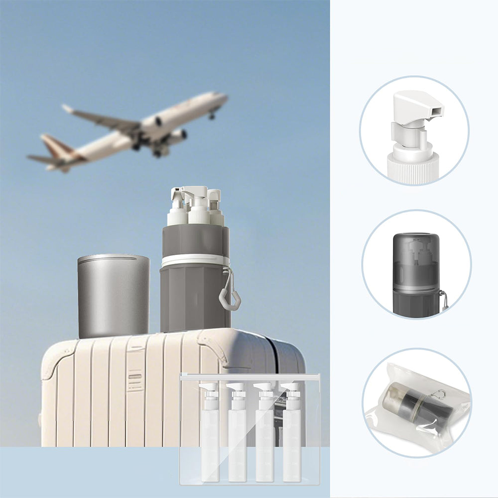 4 in 1 Travel Dispenser Bottle Set with Suction Cup for Toiletries-Grey