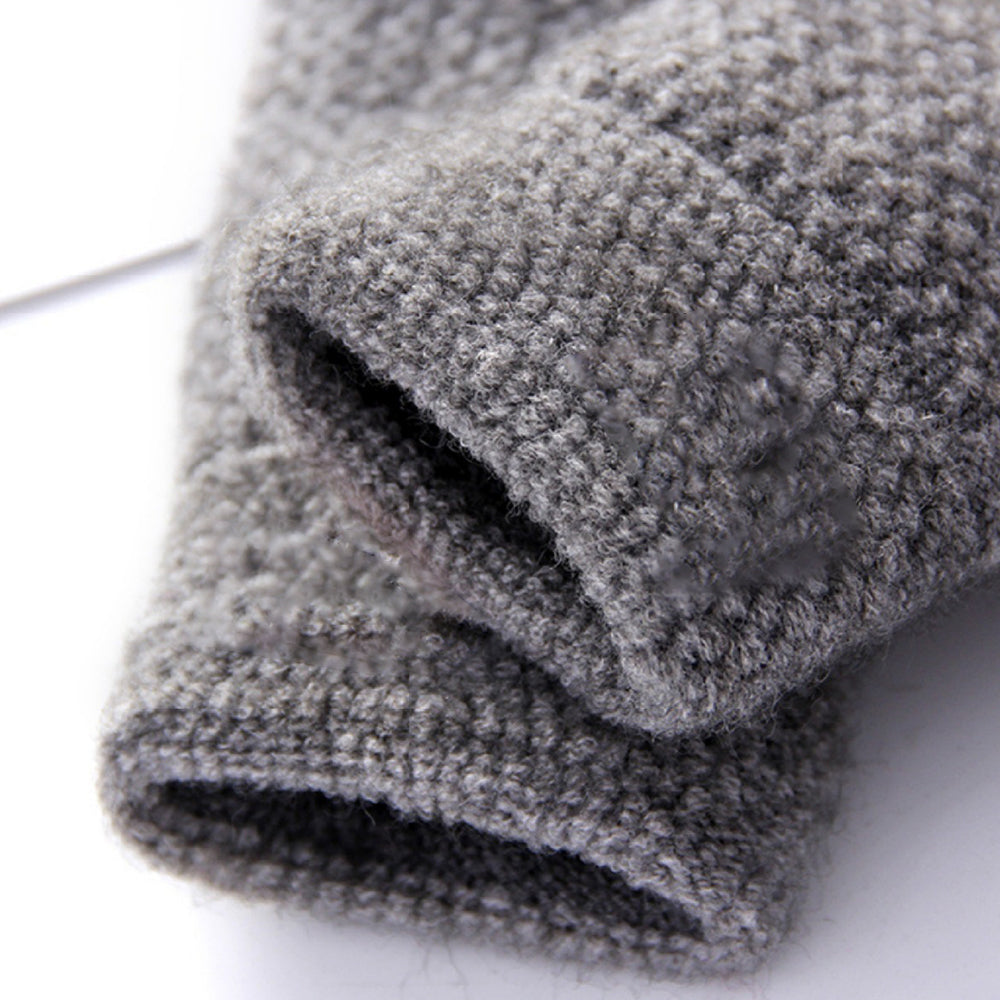 Winter Warm Fingerless Gloves Thermal Half Finger Knitted Mittens Light Grey