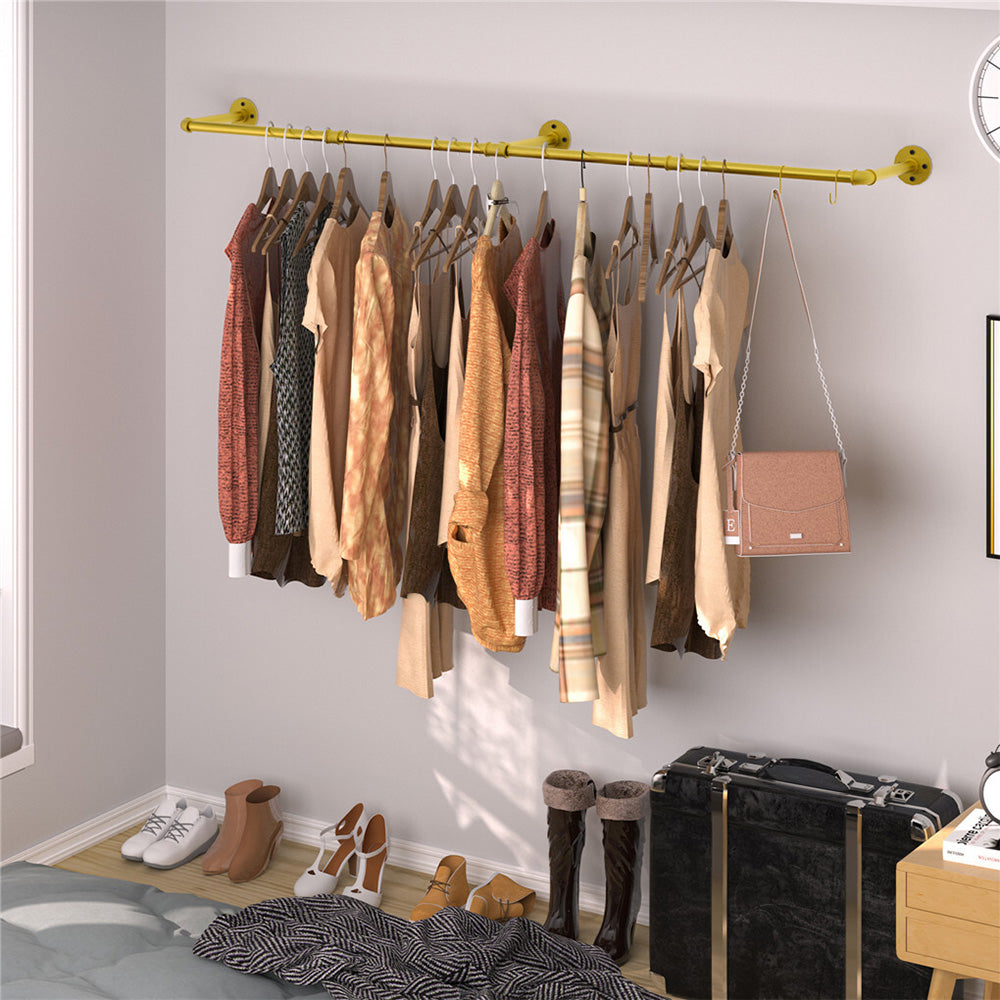183cm Galvanized Carbon Steel Wall Mounted Clothes Rack - Gold