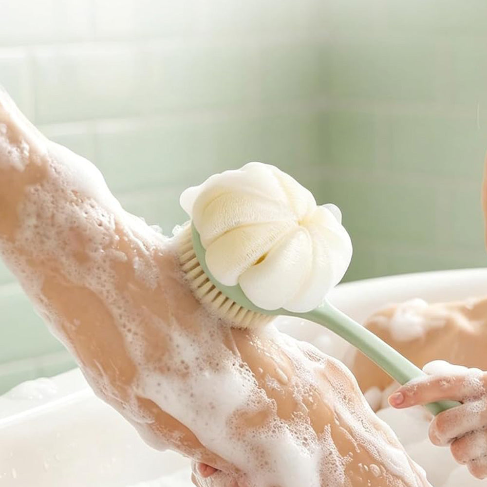 2 in 1 Double Sided Shower Brush with Loofah -Green