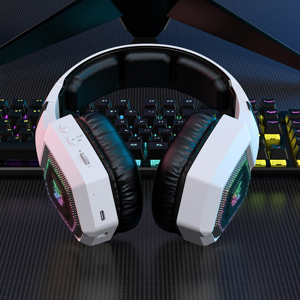 2.4GHz Wireless Gaming Headset with Flip Microphone for PC-White
