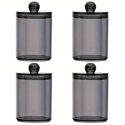 4 Pack Round Cotton Swab Holder with Lid Dental Floss Container-Black