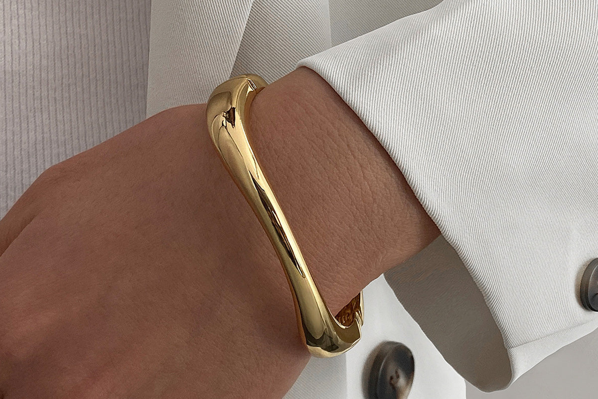 3Pcs Chunky Gold Bangle Bracelets Wide Wrist Cuff Stackable Jewelry Gift-Gold