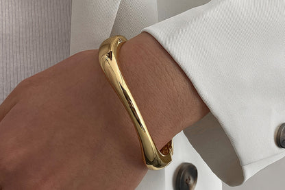 3Pcs Chunky Gold Bangle Bracelets Wide Wrist Cuff Stackable Jewelry Gift-Gold