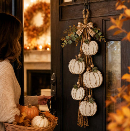 Rustic Engineered Wood Wall Hanging Farmhouse Layered Door Hanging - Pumpkin
