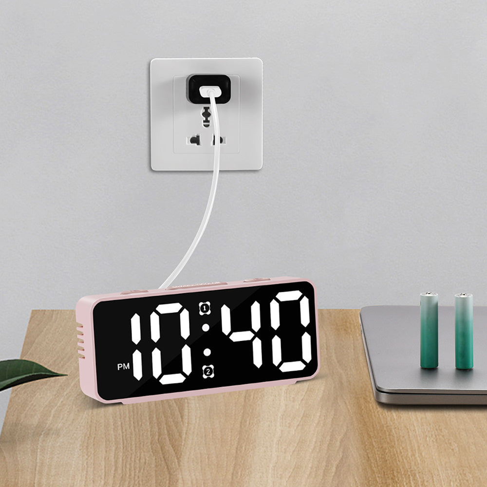 Small Digital Alarm Clock with 6 Dimmers and 5 Alarm Volumes for Bedrooms-Pink