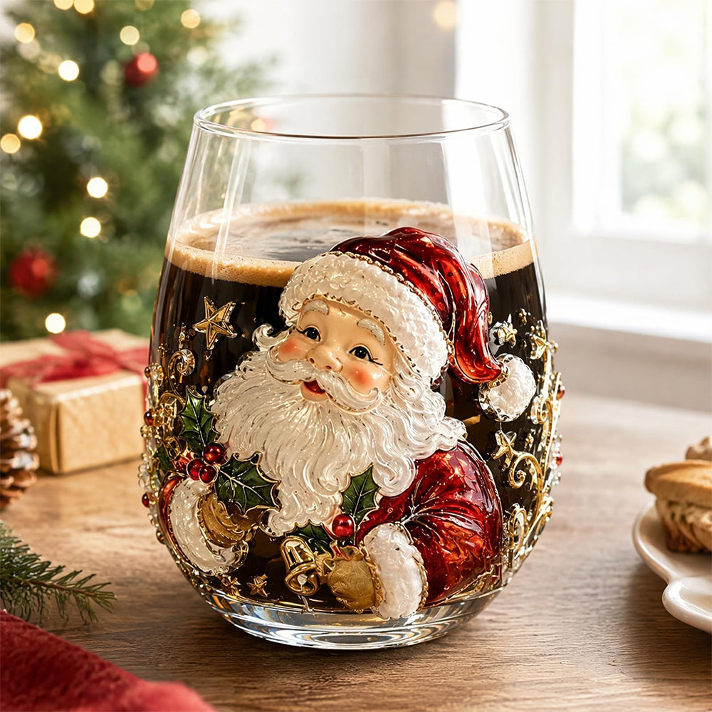 Christmas Embossed Whiskey Glass Christmas Whiskey Glass - Santa Claus