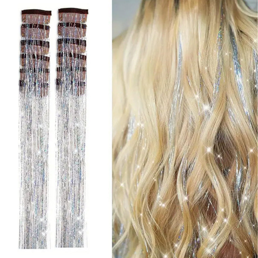 12-Piece Hair Tinsel Clip Kit Sparkly Fairy Hair Extensions for Glamorous Styling Silver