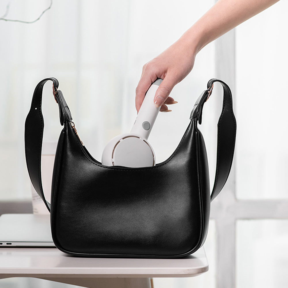 Mini Handheld Fan with LED Light Makeup Mirror Rechargeable Portable Fan White