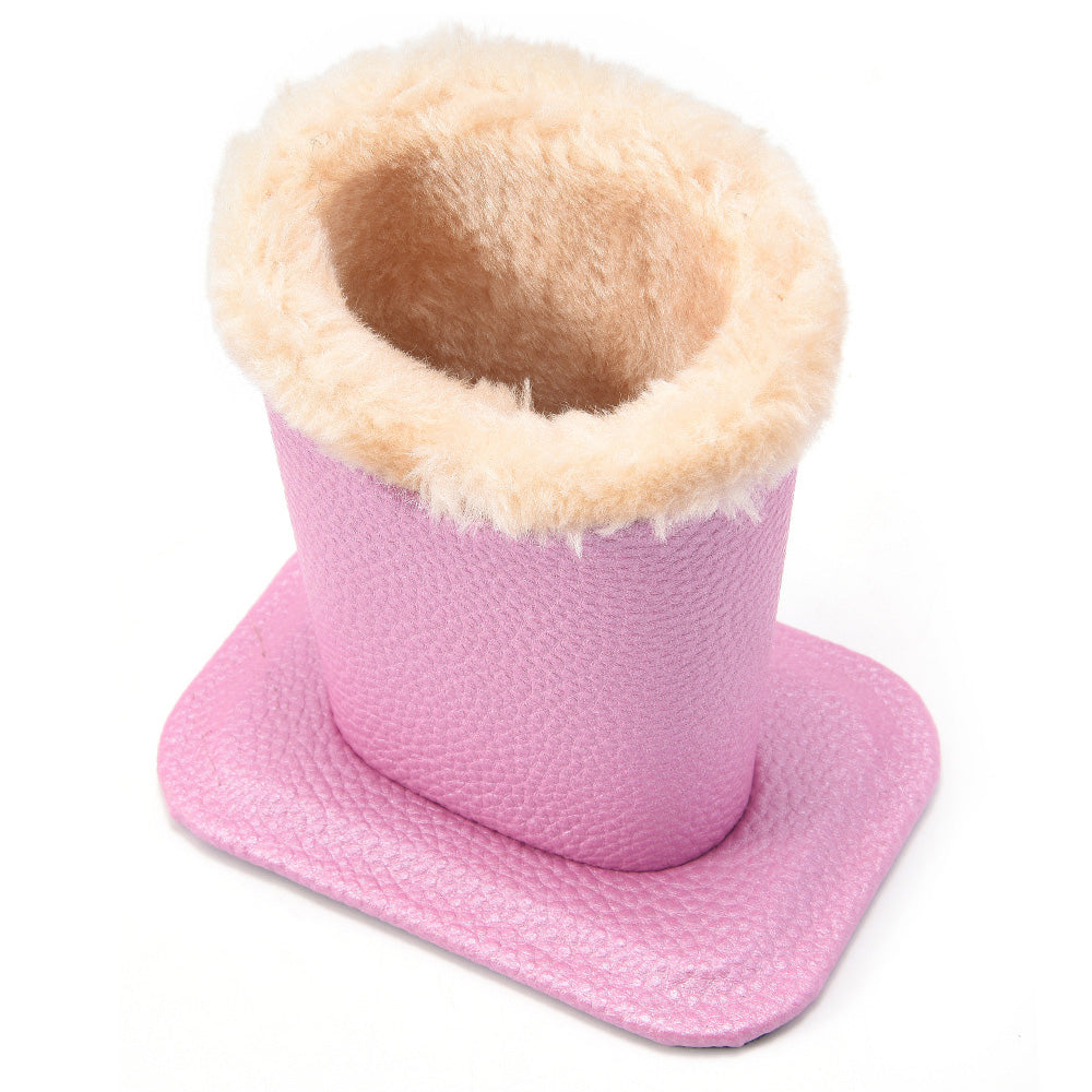 Soft Plush Lined Eyeglasses Desk Holder PU Leather Glasses Display Stand With Base-Pink
