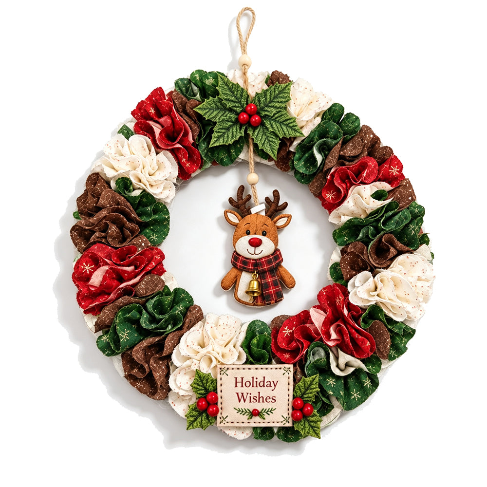 3D Fabric Poke Craft Christmas Wreath DIY Kit for Adults - Reindeer