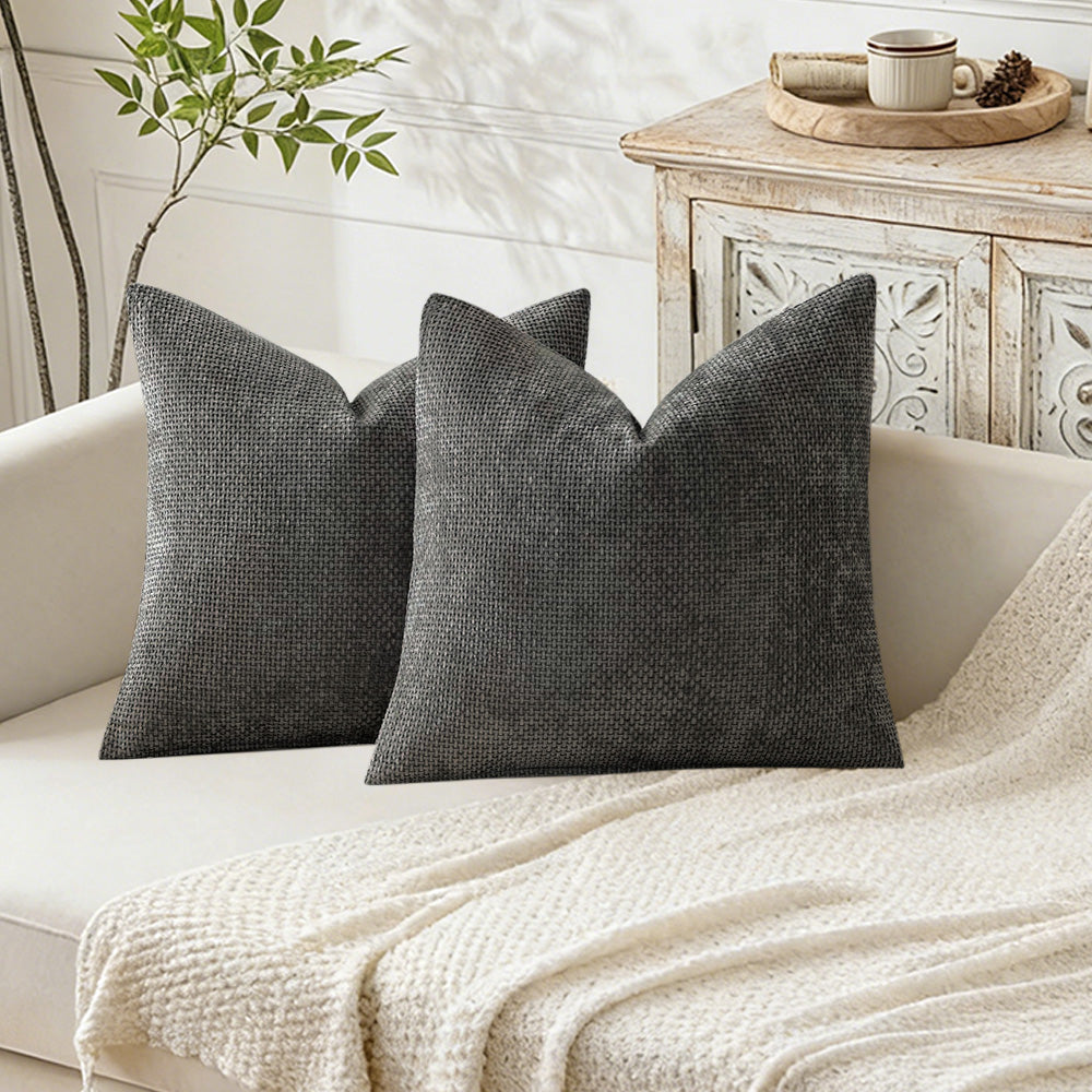 4 Pack Chenille Knit Throw Pillow Covers for Couch Bed -Grey