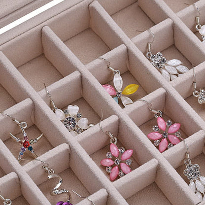 Organizer Case Box Holder Storage Jewelry Earring Ring Velvet Display Travel Portable-Beige