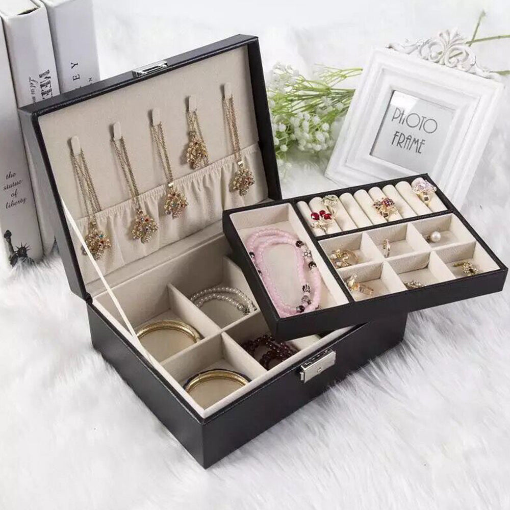 Jewellery Organiser Case Box Holder Storage Earring Ring Display with Lock and Key-Black