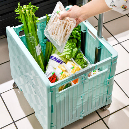 65L Folding Utility Cart Portable Rolling Crate Handcart Shopping Trolley with Lid Green