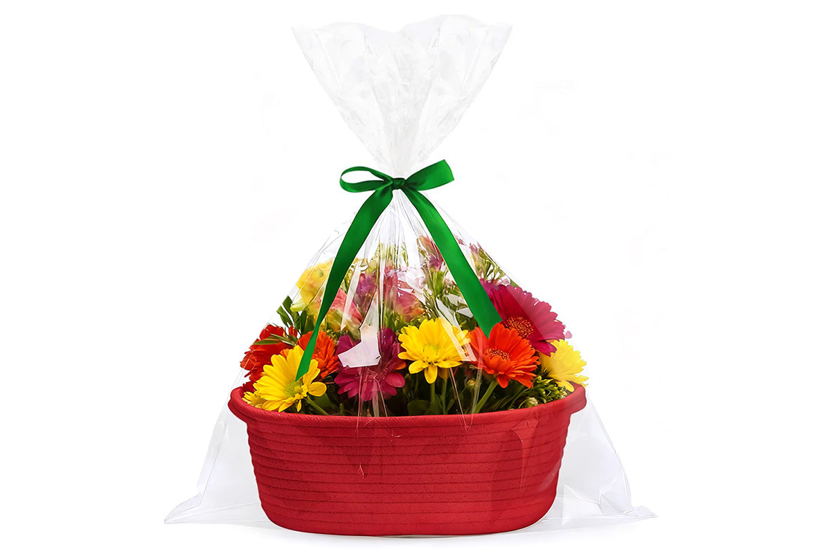 Gift Basket With Gift Bag And Ribbons Woven Storage Basket With Handle-Red