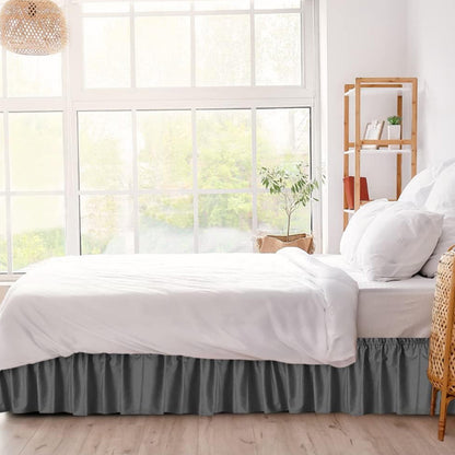 Wrap Around Bed Skirts Dust Ruffles Bed Skirt with Adjustable Elastic Belt Grey