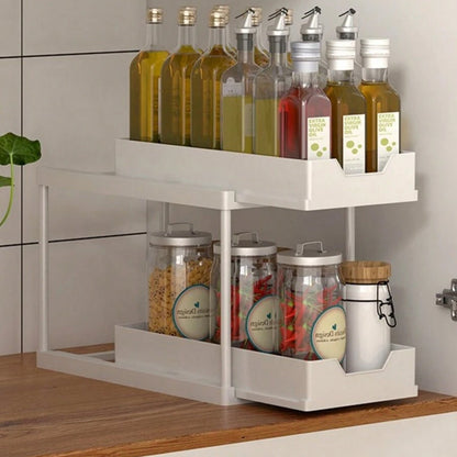 2-Tier Double Sliding Under Sink Organizers Bathroom Cabinet Shelf Organizer Storage Rack White