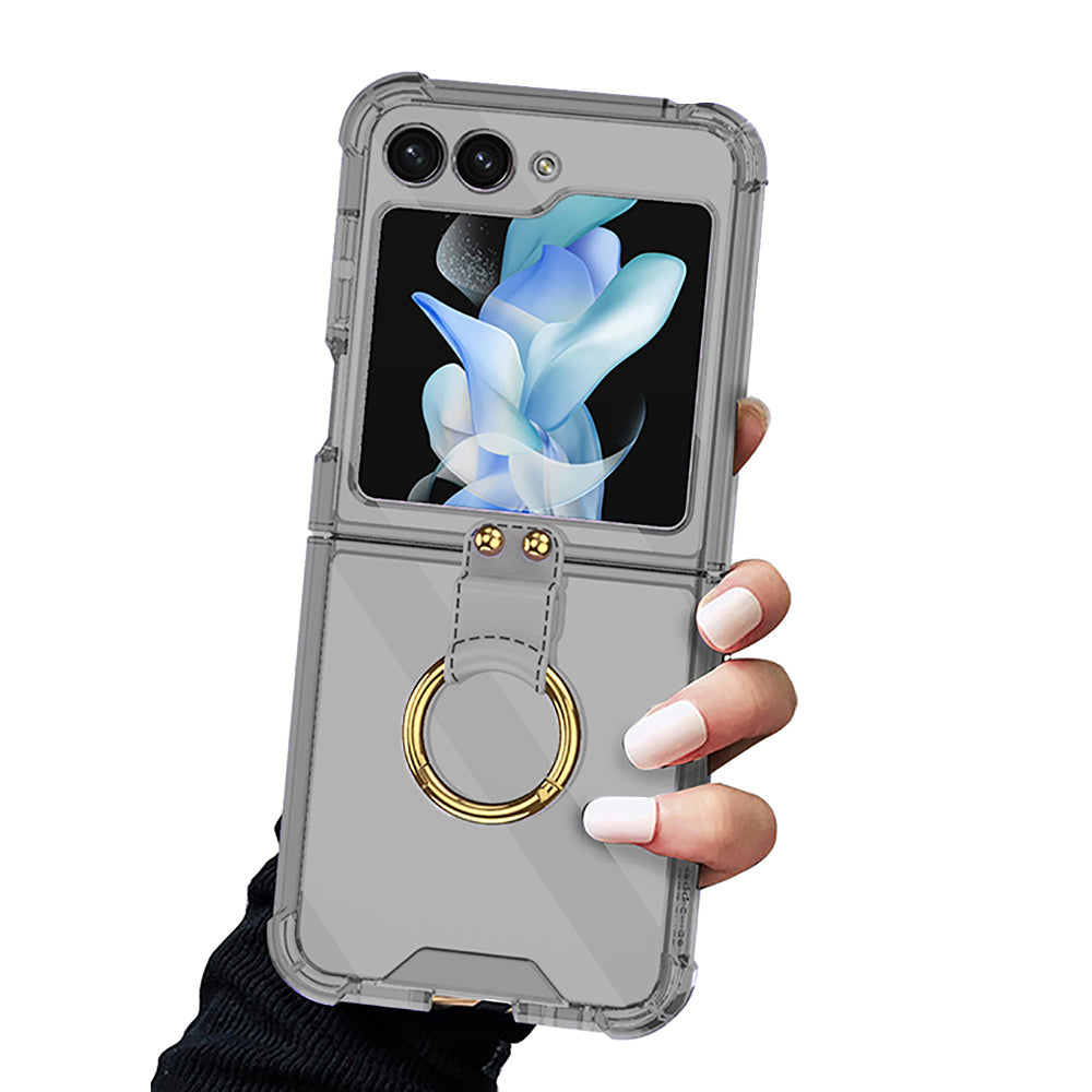 For Samsung Galaxy Z Flip5 5G Airbag Case Slim Clear Cover With Ring Stand Black