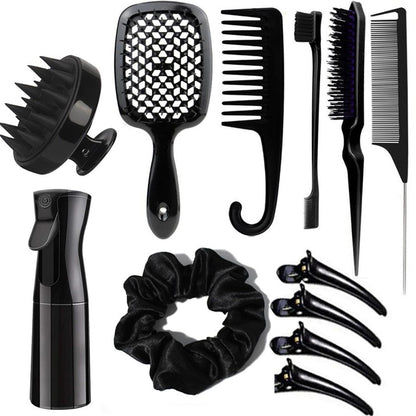 28Pcs Hair Styling Combs Set for Curling Combing Straightening-Black