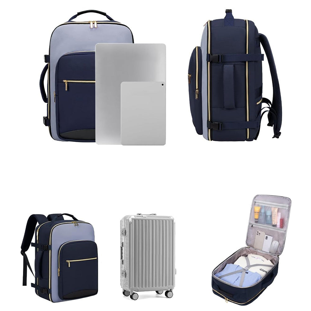 4Pcs Set Travel Luggage Bags 40L Backpack fits 17 inch Laptop with 3 Packing Cubes Navy