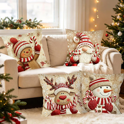 4 Pack 45x45cm Christmas Pillow Covers Plush Pillowcase - Khaki