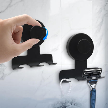 Stainless Steel Suction Cup Razor Holder Wall Mounted Bathroom Shaver Hook-Black