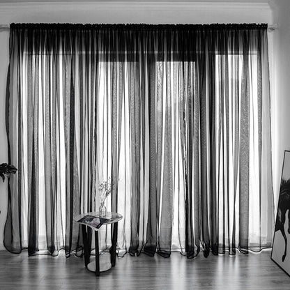 3 Piece Polyester Sheer Rod Pocket Curtains for Window Door  Divider - Black