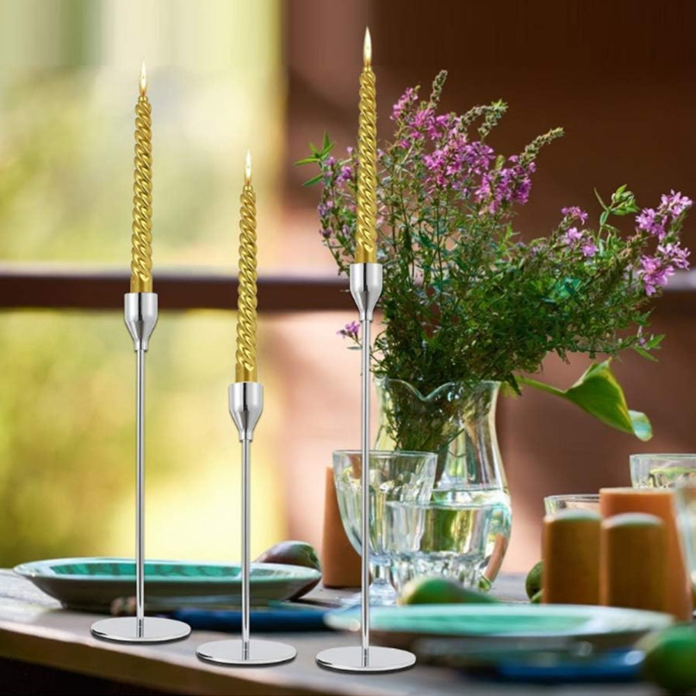 3Pcs Set Metal Candle Holders Taper Decorative Candlestick Holders for Wedding Dinning Party Silver