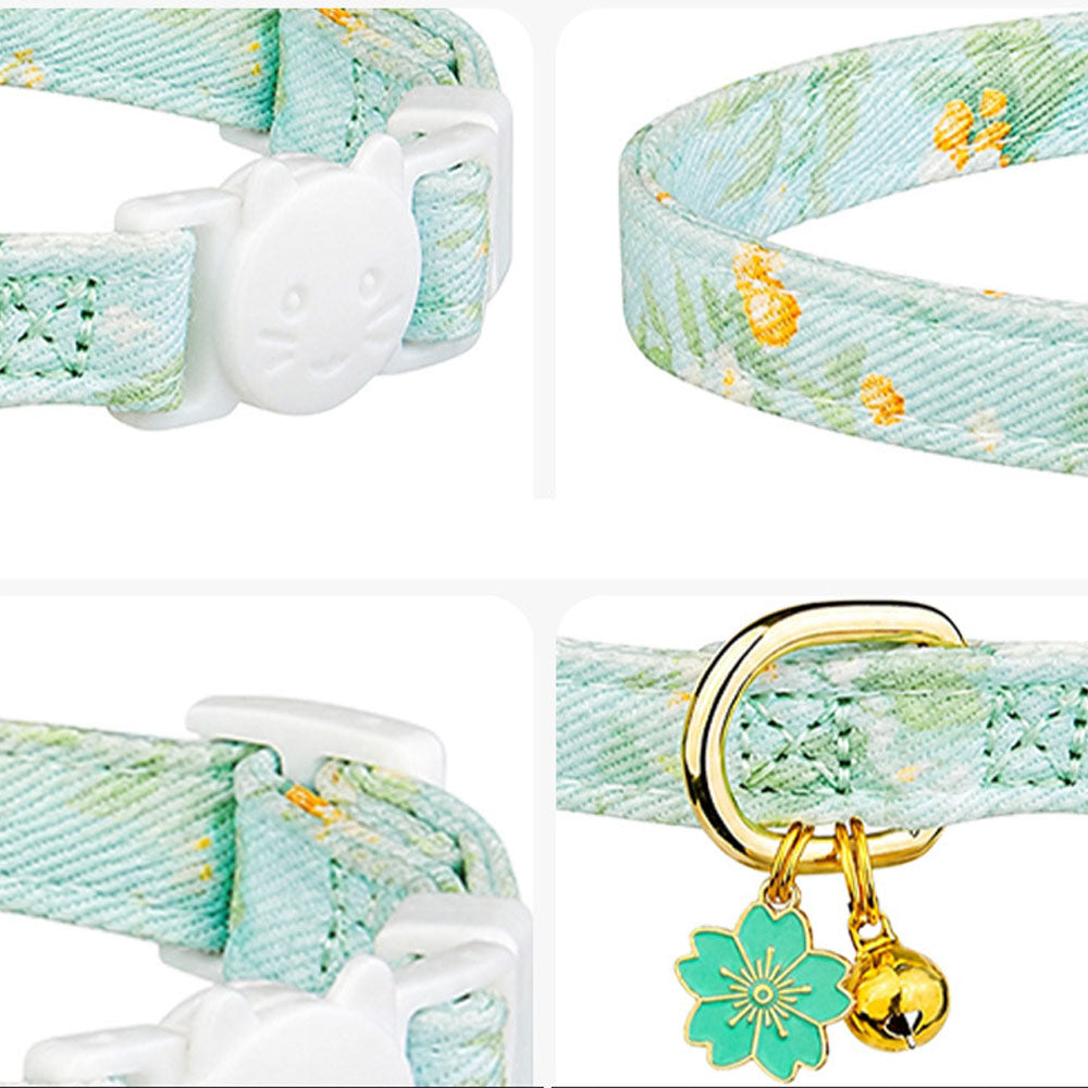 2 Piece Soft Cotton Adjustable Breakaway Cat Collars - Green and Orange