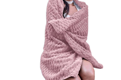 2 in 1 Jacquard Travel Pillow and Blanket Set Packable Travel Blanket for Airplane Car -Pink