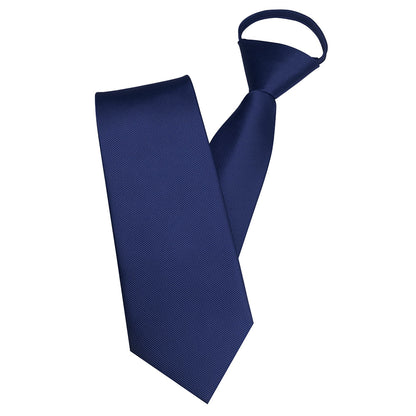 Pre-tied Zipper Tie Ready to Wear Solid Colour Business Necktie Blue