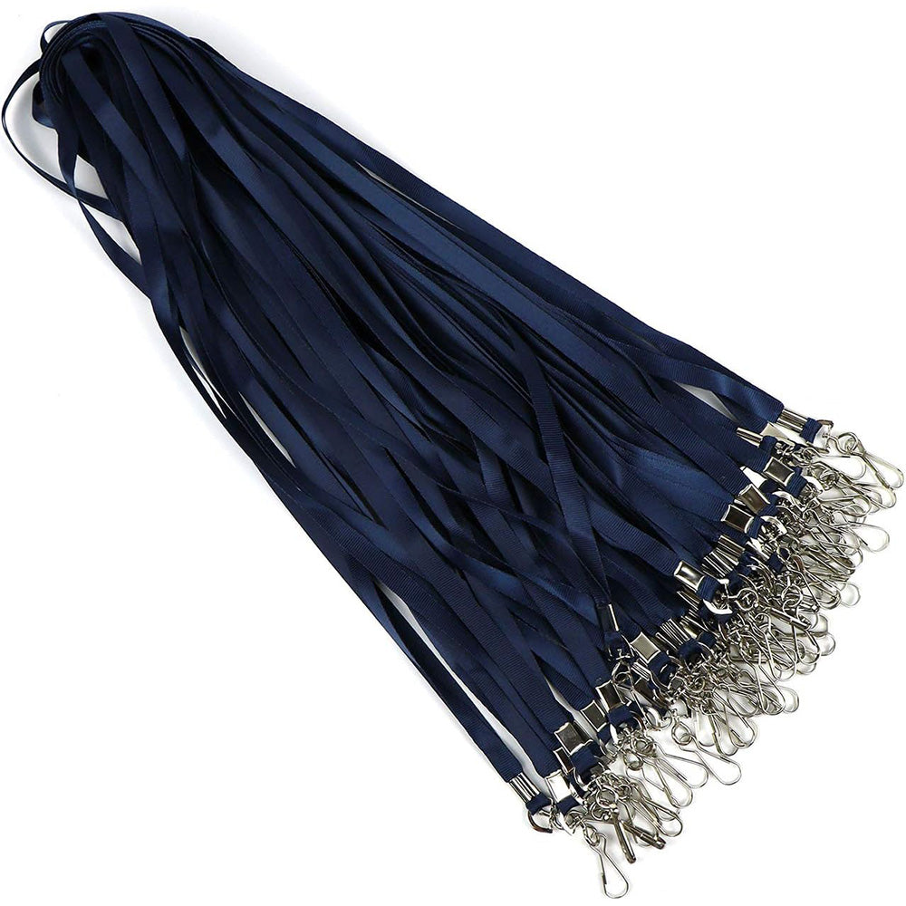 50 Flat ID Badge Lanyards with 360 Degree Swivel Hooks - Dark Blue
