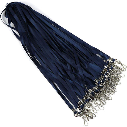 50 Flat ID Badge Lanyards with 360 Degree Swivel Hooks - Dark Blue