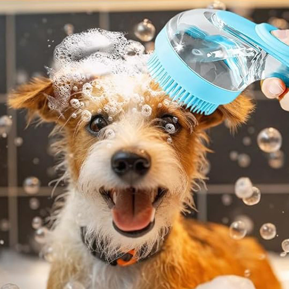 2-in-1 Pet Bath Brush with Built-in Shampoo Dispenser Dog Shampoo Bubble Maker Dog Cat Bathing Grooming Tool Blue