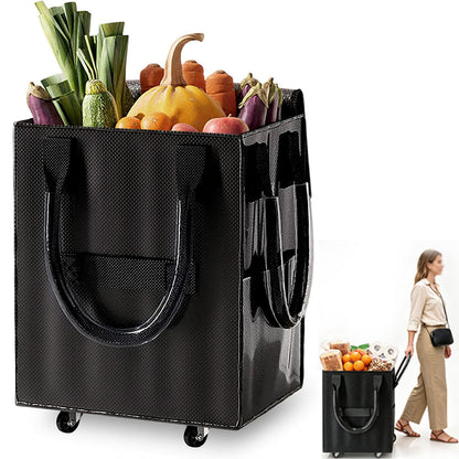 Reusable Grocery Bag Foldable Rolling Shopping Tote Bag - Black