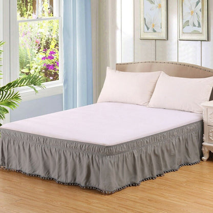Pompom Fringe Bed Skirt Ruffle Valance Bed Wrap Valance Gray