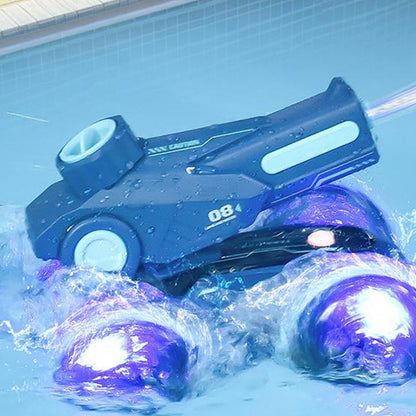 Amphibious Remote Control Car Boat Toy  RC 4WD Stunt Car with Lights for Kids Blue
