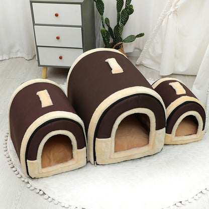 Pet Dog House Kennel Soft Bed Cave Cat Puppy Warm Cushion Brown