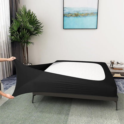 Elastic Box Spring Cover Stretchy Wrap Around 4 Sides Bed Skirt for Hotel Home -Dark Grey
