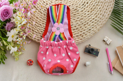 Cute Harness Female Dog Sanitary Pants Reusable Menstrual Diaper-Pink