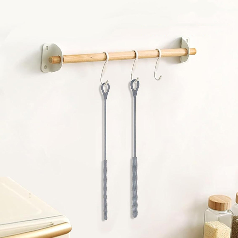 2Pcs Silicone Straw Cleaner Brushes Reusable Straw Cleaner with Bendable Steel Core Gray