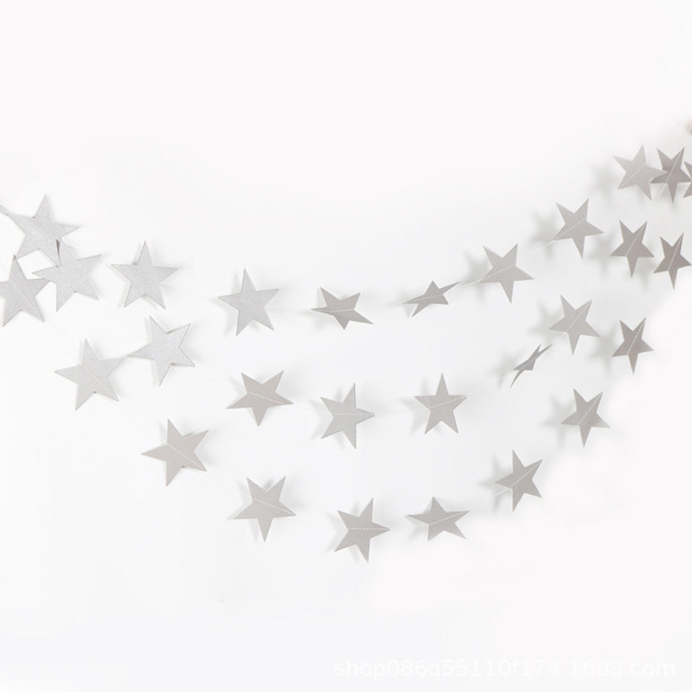 5 Pack 4m Thick Paper Star Garland Bunting Banners for Parties - Silver
