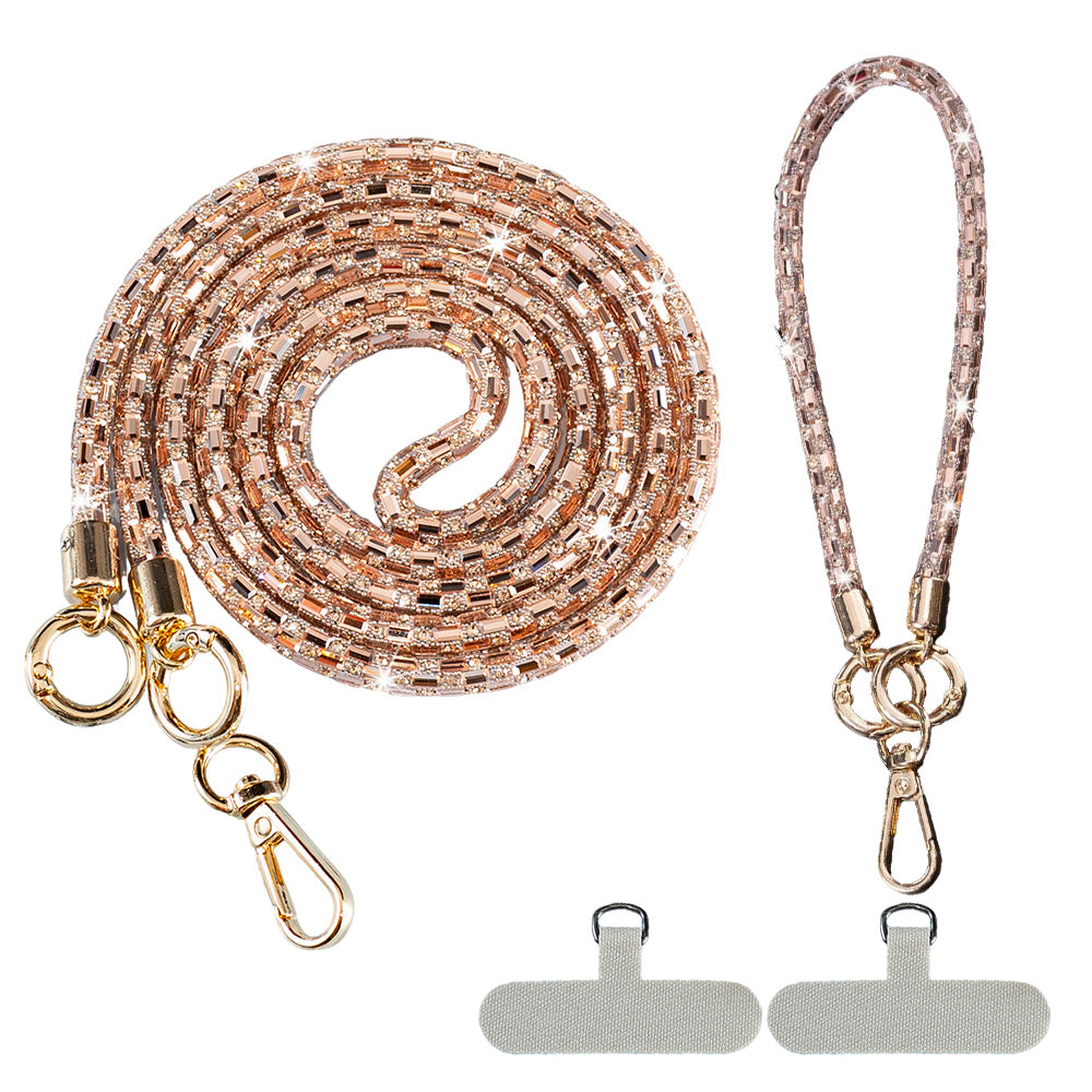 Crossbody Phone Lanyard with Wrist Strap and Locking Clips - Pink