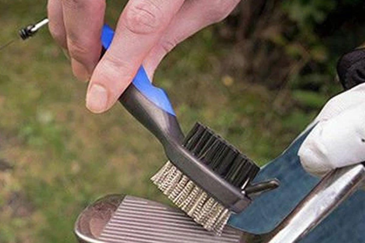 Dual Sided Golf Club Groove Cleaner Brush Tool with Retractable Carabiner -Blue