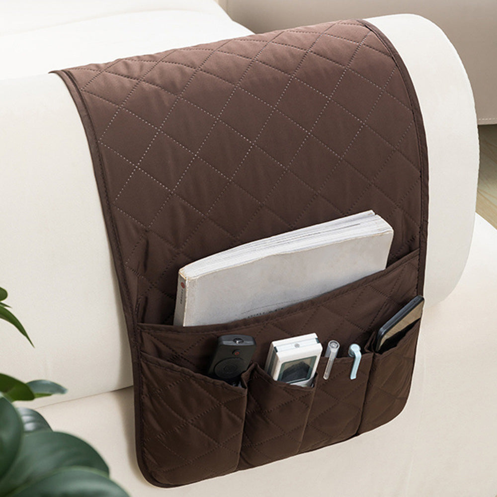 5 Pocket Sofa Armrest Organizer Remote Holder Bag for Couch and Chair-Coffee