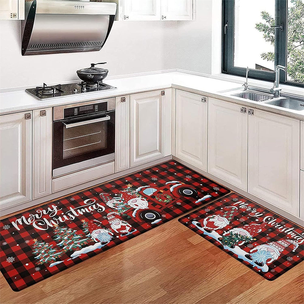 2PCS Christmas Floor Mats Set ¨C Non-Slip Rugs for Kitchen Bathroom Living Room and Doorway Style 1
