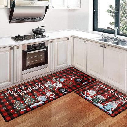 2PCS Christmas Floor Mats Set ¨C Non-Slip Rugs for Kitchen Bathroom Living Room and Doorway Style 1